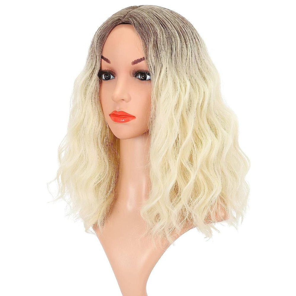 Girls Ombre Brown Blonde Synthetic Curly Wigs Shoulder Length wigs